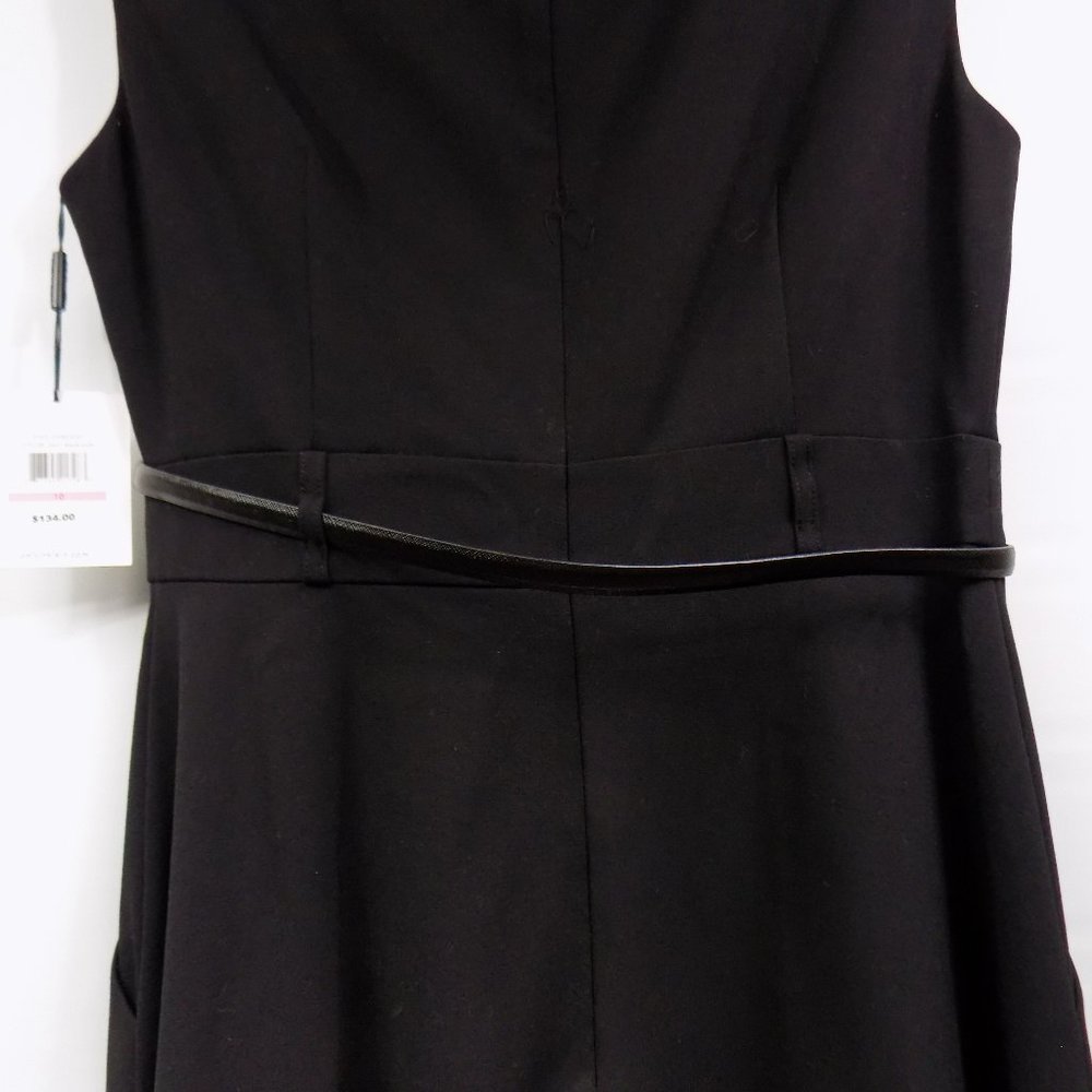 Calvin Klein Sleeveless Zip Back Belted Dress Black/Tan/White Size 10 NWT - Picture 7 of 13